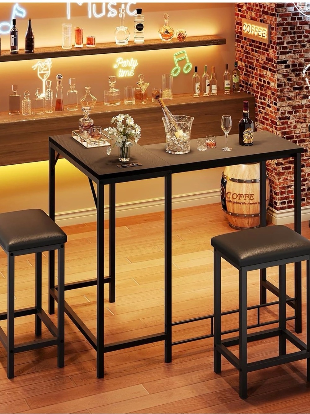 BNIB Bar Table and Chairs Set, 63'' L-Shaped Bar Table with 2 Stools